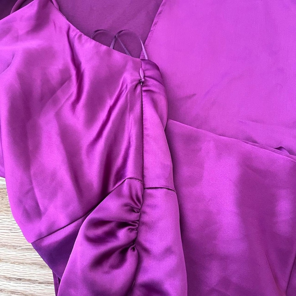 Zara Asymmetrical Magenta Satin Effect XS Feminine Slip Dress - Picture 7 of 8